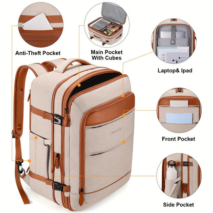 Bagsure 42L Travel Backpack – Flight Approved Expandable Carry-On, Laptop Backpack with Hidden Shoulder Straps, Weekender Bag, Includes Packing Cubes and Shoe Pocket