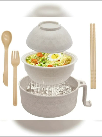 Ramen Bowl Set with Chopsticks – Microwave Safe Instant Noodles Cooker, Dishwasher Safe, College Dorm Essentials, Student Bento Box