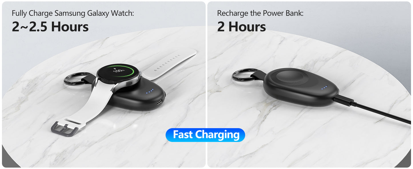 1400mAh Portable Wireless Power Bank — Magnetic Keychain Charger for Samsung Galaxy Watch 7/Ultra/6/6 Classic/5 Pro/4/3 & Active 2/1