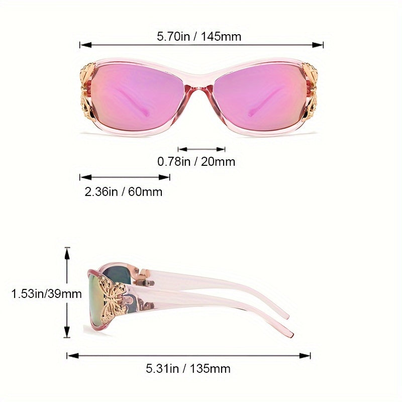 Y2K Polarized Butterfly Sunglasses for Women - Vintage Wrap-Around Sun Shades for Driving & Beach Parties