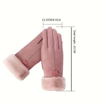 Plush Inner Thermal Winter Gloves - Touch Screen Thicken Cold Weather Sports Gloves for Women