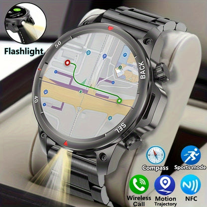2024 GPS Smart Watch for Men – LED Lighting, 360x360 HD Screen, AI Voice, Wireless Call, NFC, Compass, Sport and Fitness Tracker, Ideal for Father’s Day Gift