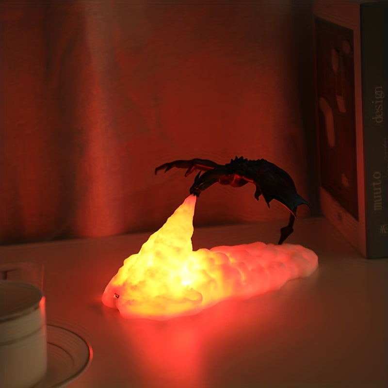 Fire Dragon 3D Printed Lamp – Volcano Dragon Night Light for Bedroom and Office, Mood Lighting and Moon Light Desktop Lamp
