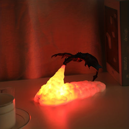 Fire Dragon 3D Printed Lamp – Volcano Dragon Night Light for Bedroom and Office, Mood Lighting and Moon Light Desktop Lamp
