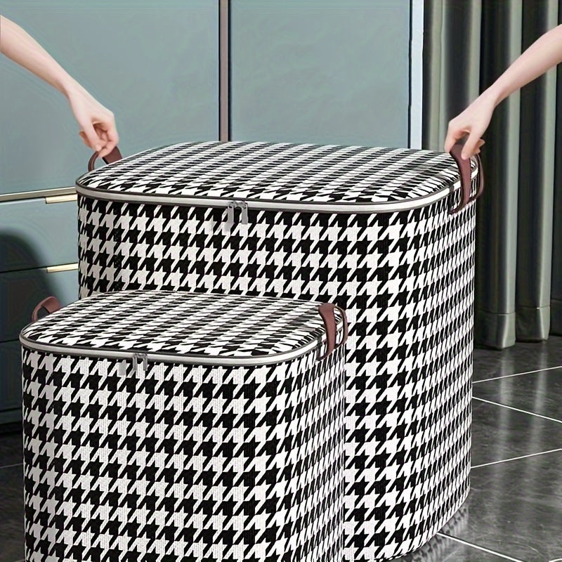 Houndstooth Storage Boxes: Clothes & Blanket Storage Bags, Containers with Handles for Closet Organization