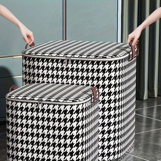 Houndstooth Storage Boxes: Clothes & Blanket Storage Bags, Containers with Handles for Closet Organization