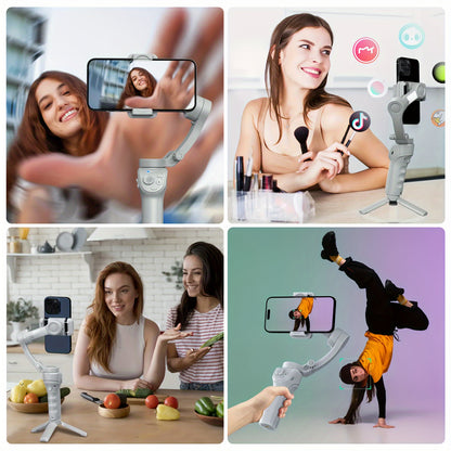 3-Axis AI Smartphone Gimbal Stabilizer Plus - Advanced Object & Face Tracking, 360° Rotation, LED Light, Tripod, Anti-Shake, Wireless Rechargeable Battery for TikTok Videos