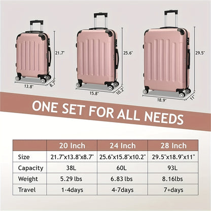 3-Piece Striped ABS Luggage Set: Lightweight Carry-On Trolley Cases with Lock and Universal Wheels, 20/24/28 Inch