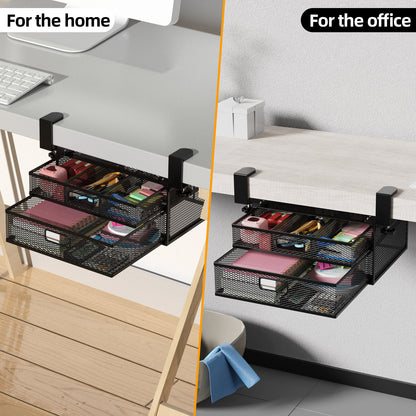 Slide-Out Under Desk Drawer Organizer – Extra Large Metal Storage Container for Home and Office