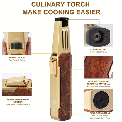 Refillable Butane Torch Lighter – Adjustable Flame Cooking Torch with Safety Lock for BBQ & Baking (Butane Gas Not Included)