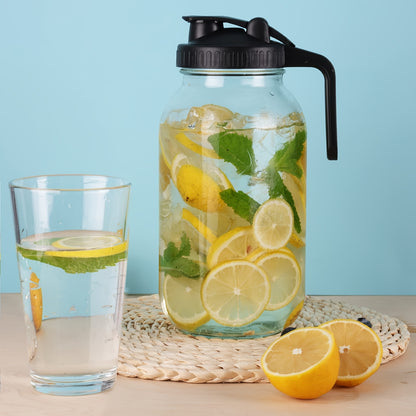 3pcs 64oz Superlele Glass Mason Jar Pitchers Set - With Lids, Handle & Sponge Brush, Ideal for Tea, Coffee, & Infused Beverages - 10.24x4.25 Inches