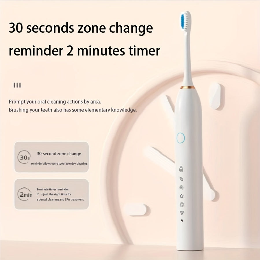 Smart Electric Toothbrush – 6 Modes, 42,000 VPM, Smart Timer, Rechargeable USB, Includes 4/8 Replacement Heads, Sonic Toothbrush for Adults, 3 Colors, Perfect Father's Day Gift