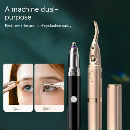 Multi-Use Heated Eyelash Curler - Compact Eye Makeup Tool with Trimmer for Brows and Unwanted Hair | Perfect for Styling and Grooming