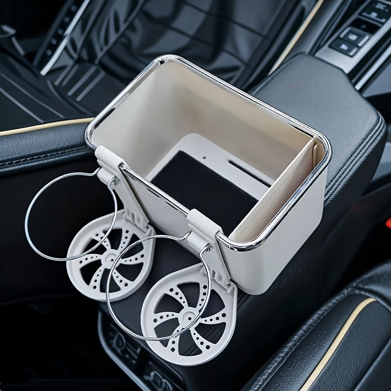 Easy-Install Foldable Car Armrest Organizer with Cup Holder - Durable Plastic, Universal Fit for All Vehicles
