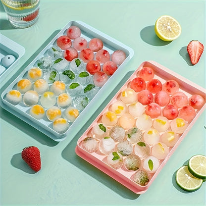 33 Grid Round Ice Cube Tray – Lead-Free, Polish Glossy, Dustproof, Easy-Release, BPA-Free – Perfect for Home Kitchen Use ( Blue )