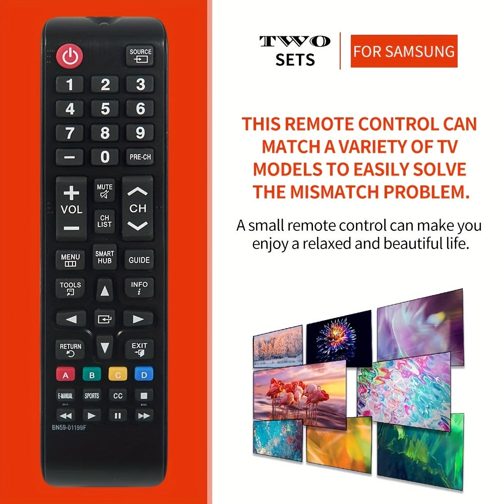 2 Pack Universal Remote Control for Samsung LCD/LED/3D Smart HDTVs - Compatible with BN59-01199F