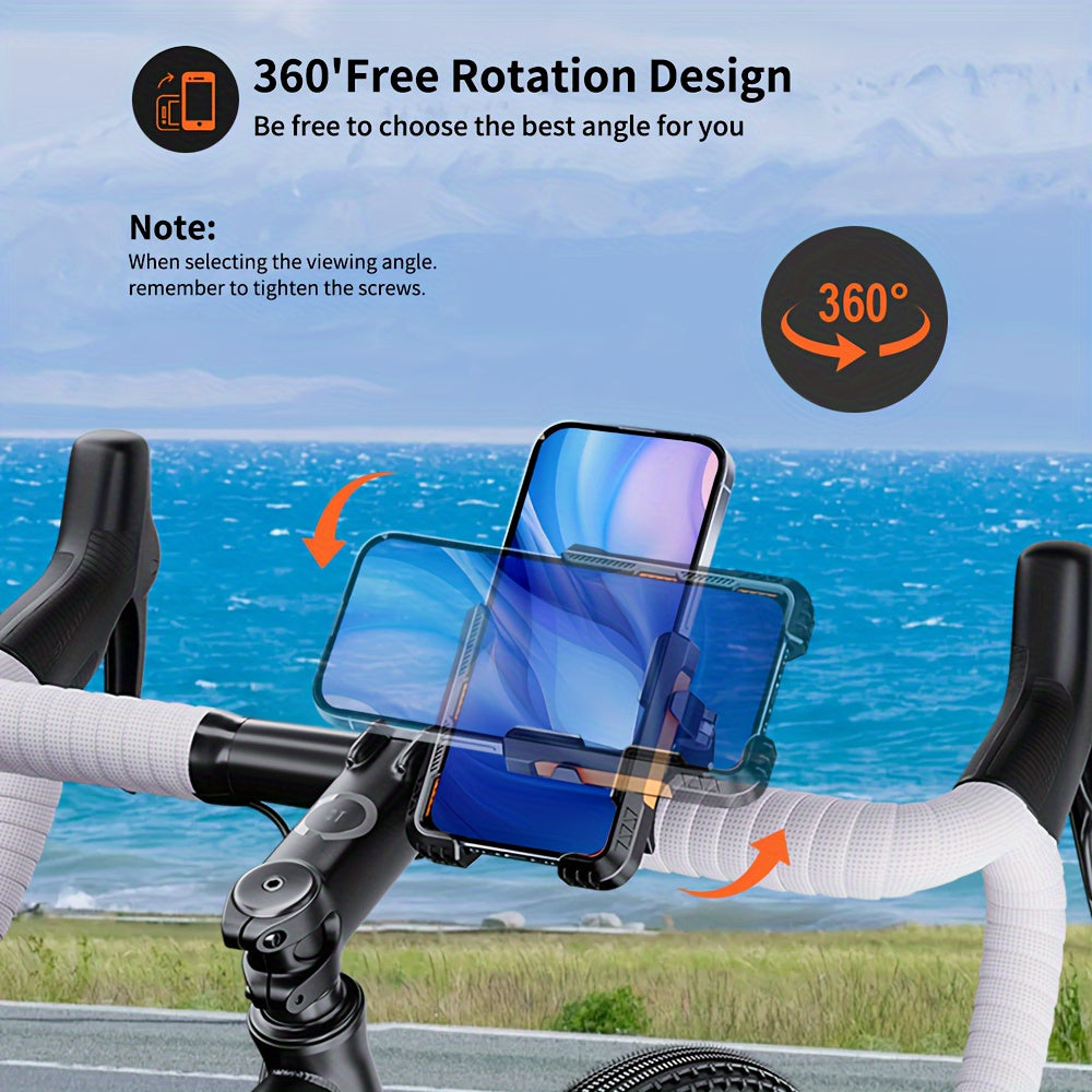 Universal Motorcycle and Bicycle Phone Mount – Adjustable Grip, Secure Hold, 360° Rotation – Anti-Shake Handlebar Holder for Stable Phone Positioning – Compatible with Various Models