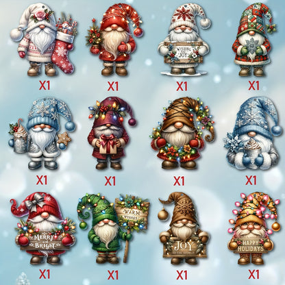 12pcs Handcrafted Wooden Christmas Gnome Hanging Ornaments - Perfect Holiday Season Gift, No Batteries Required