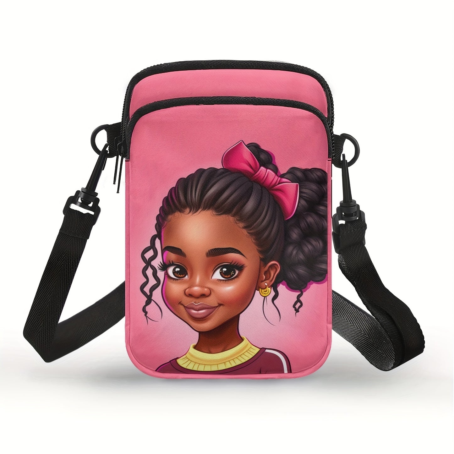 Chic African Girl Print Crossbody Bag - Trendy, Lightweight Double Layer with Adjustable Strap and Zip Closure for Daily Use