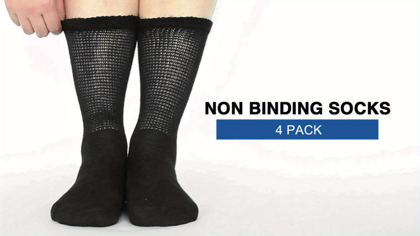 4 Pairs Diabetic Socks - Loose Fit, Non-Binding Seamless Cuff, Extra Wide Crew Socks for Men and Women