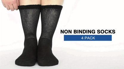 4 Pairs Diabetic Socks - Loose Fit, Non-Binding Seamless Cuff, Extra Wide Crew Socks for Men and Women