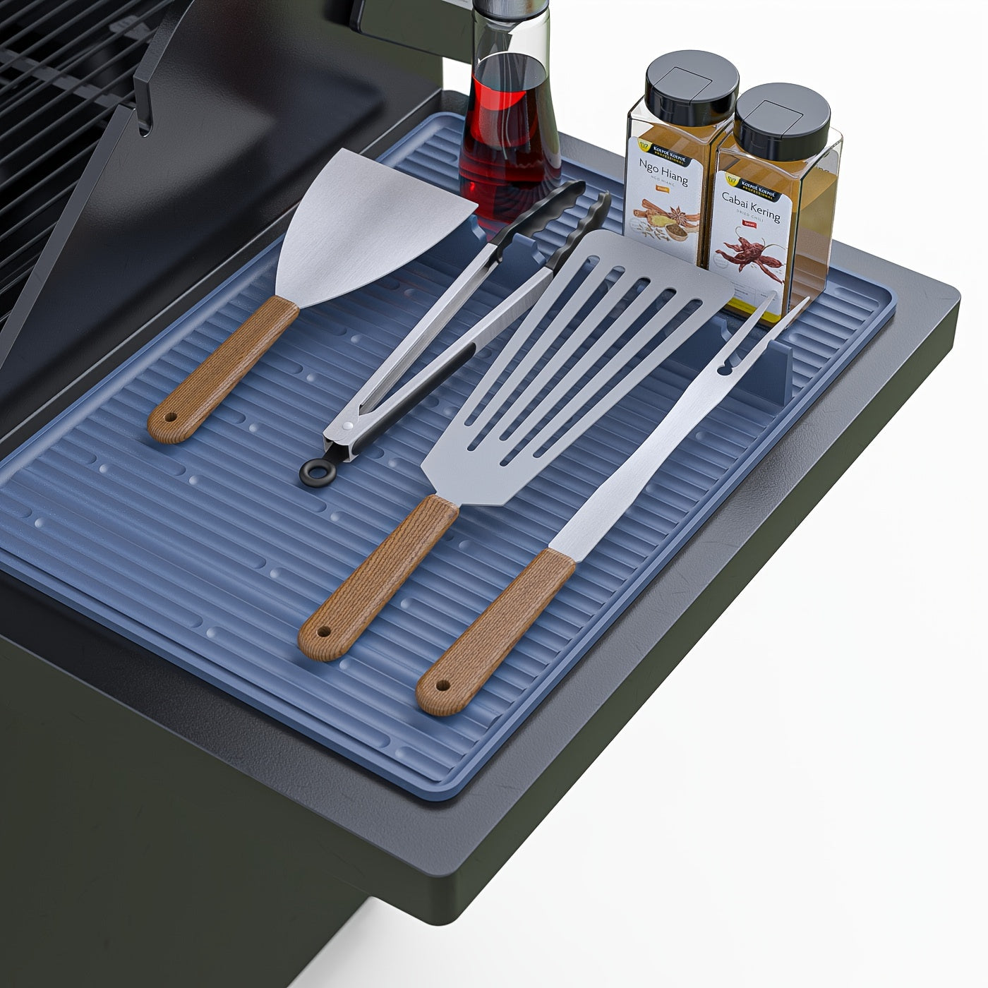 Silicone Grill Mat for Blackstone - 16.5x11.5" Non-Stick, Easy-to-Clean BBQ Accessory with Drip Pad and Spatula Holder