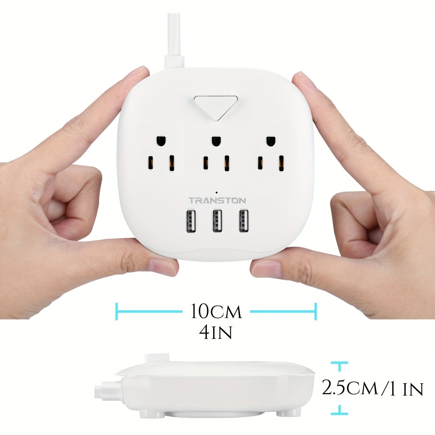 US Standard Slant Flat Plug Power Outlet – 3 Outlets & 3 USB Ports, Desktop Charging Station with 3.3ft, 5ft, 10ft Cords, Sturdy & Durable for Home, Office & Travel, Black & White