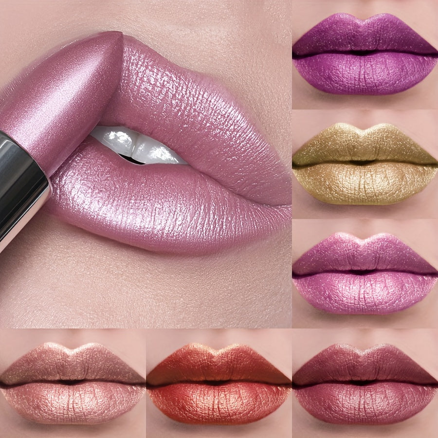 Long-Lasting Moisturizing Lipstick & Gloss Set - Shimmering Pearlescent Finish in Pink, Purple, Red, Golden & Black, Hydrating Non-Fading Formula for All Skin Types [Fast Arrival]