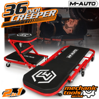 36-Inch 2-in-1 Rolling Folding Mechanic Creeper - Heavy-Duty with Casters, 330 lbs Weight Capacity