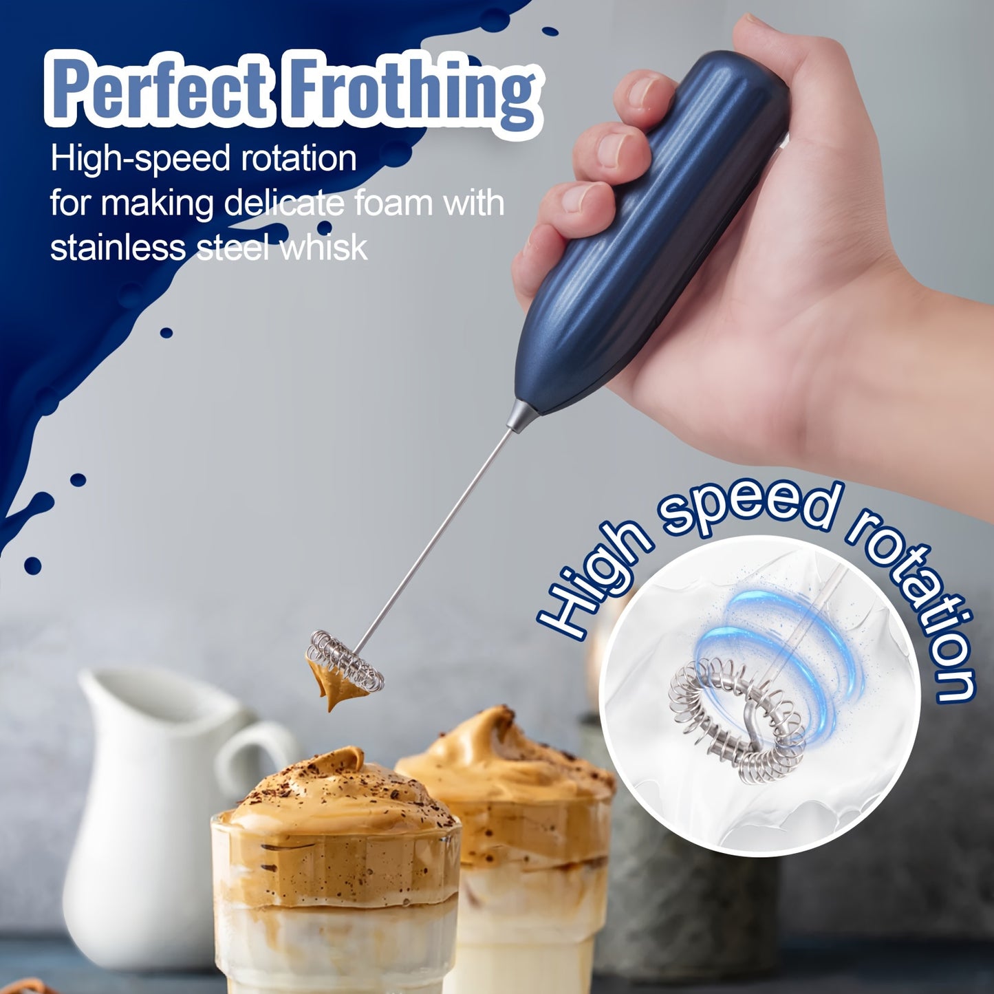 1pc Lalayuan Electric Milk Frother - Mini Battery-Operated Stainless Steel Drink Mixer, Handheld Whisk for Coffee, Latte, Cappuccino, Chocolate & Matcha (Batteries Not Included)