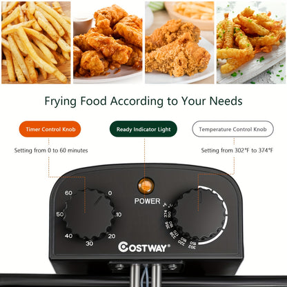 21-Cup Extra-Large Electric Deep Fryer - Stainless Steel Body, 1700W Power, Triple Basket for Easy Frying, Cooking, and Serving
