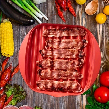 Microwave Grill Tray Set with Cover – Quick Cooking Plastic Meat Rack, Sauce Drip Plate and Pizza Serving Dish – Microwaveable Kitchen Cookware Set