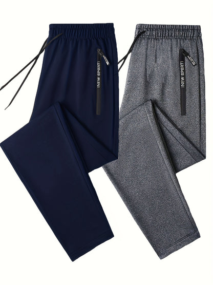Men's 2-Pack Solid Sweatpants Set - Regular Fit and Cuffed, Letter Print, Zippered Pockets, Drawstring, Athletic Joggers for All Seasons Fitness and Gym Wear