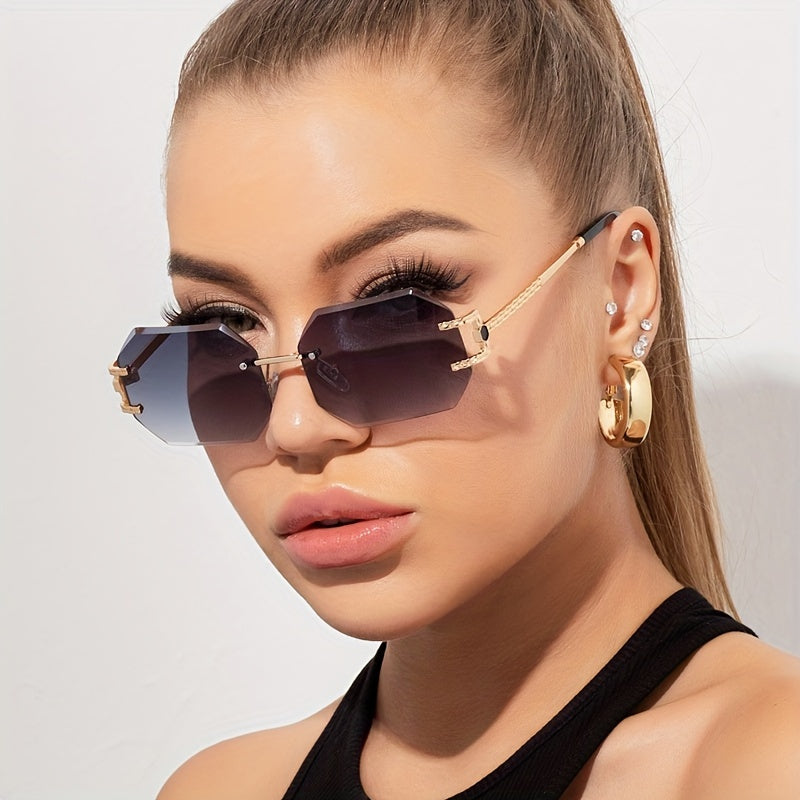 Polygonal Frameless Gradient Fashion Glasses for Women - Stylish Oversized Sunglasses with Sun Protection for Outdoor Wear