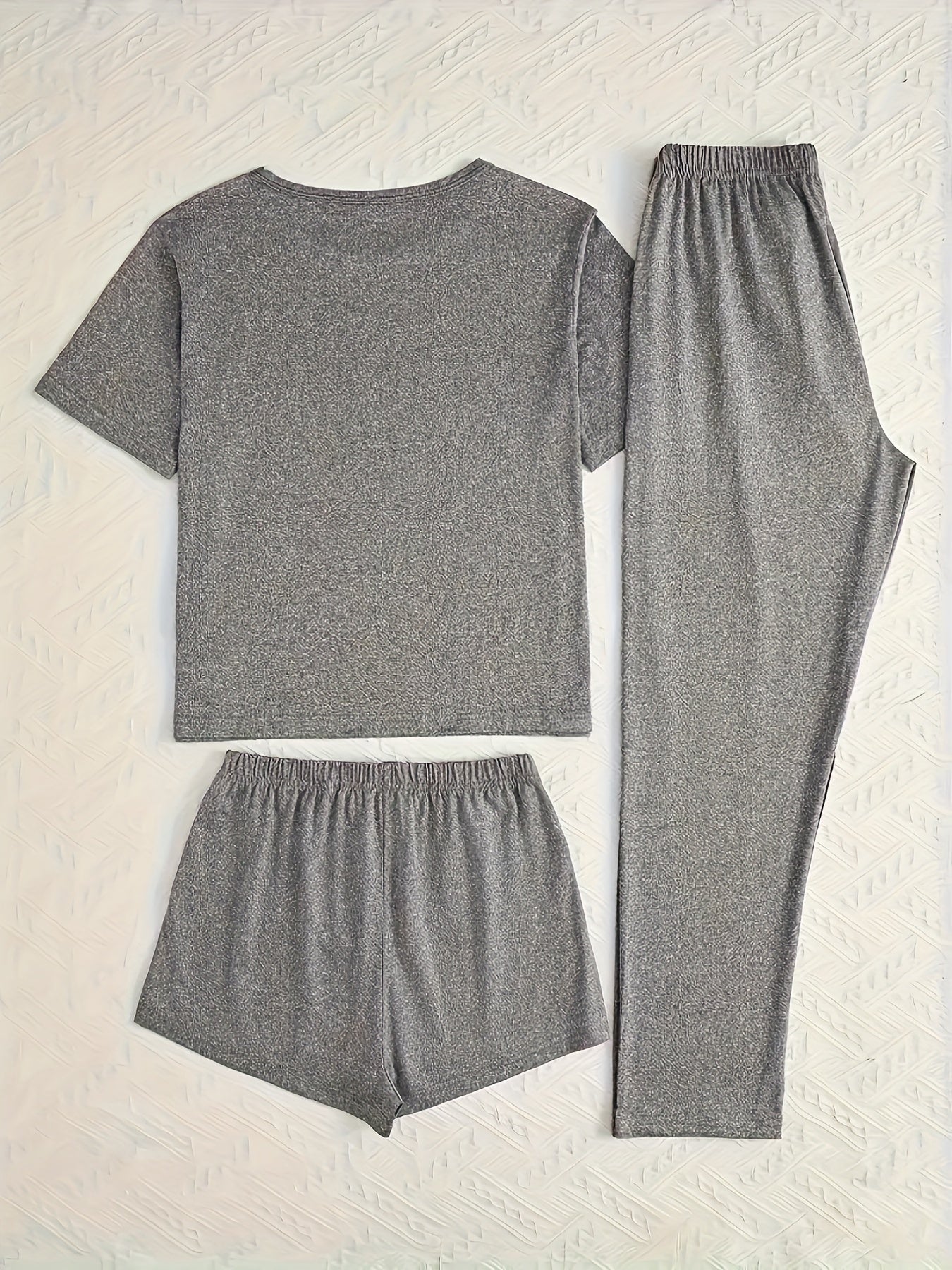 Women's 3-Piece Casual Pajama Set with Letter Print - Includes Short Sleeve Top, Long Pants and Shorts