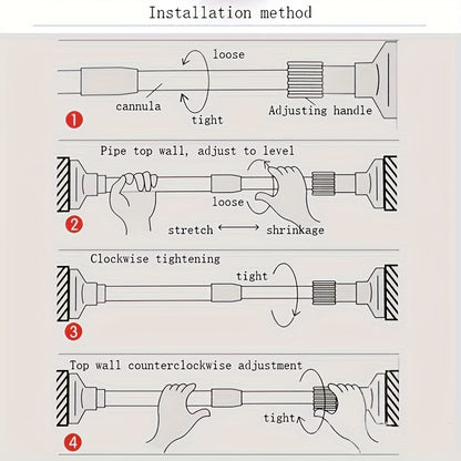 Adjustable Tension Curtain Rod - Heavy-Duty, No-Drill Extendable Rod for Shower, Closet, Window, Towel Rack - Metal and Plastic Home Accessory