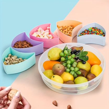 12.2-Inch Colorful Fruit Serving Tray with Lid – 5-Compartment Round Platter for Parties and Events