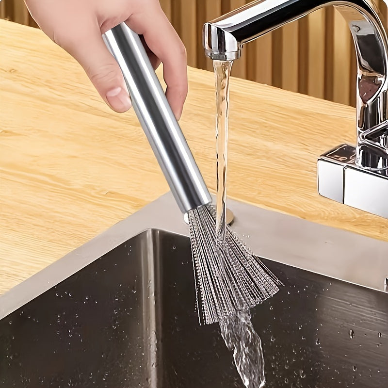 Stainless Steel Pot Brush - Long Handle Multipurpose Kitchen Scrub Brush for Pots, Pans, and Countertops - Durable Dishwashing Cleaning Tool (1pc/2pcs)