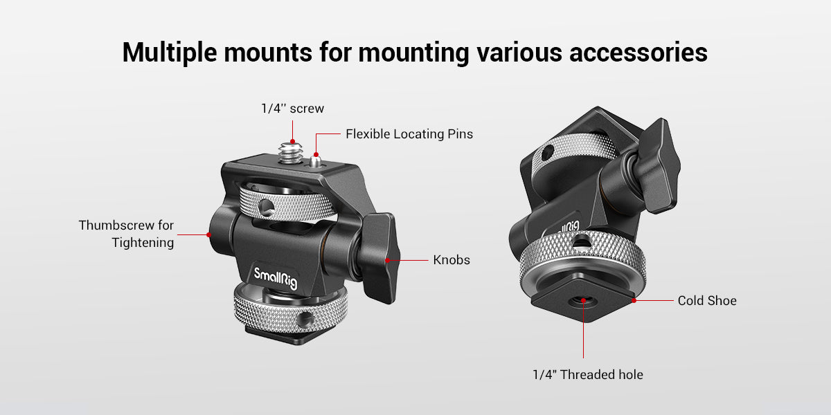 SmallRig DSLR Camera Clamp – Swivel & Tilt Adjustable Monitor Mount with Screws for Monitor, Flash Light & DIY Attachment (2903B)