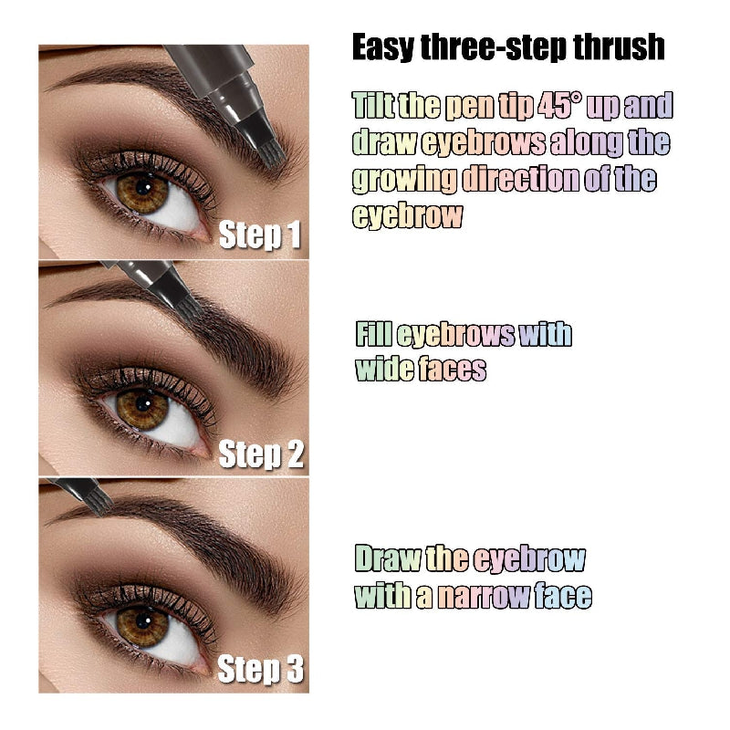 Waterproof Eyebrow Pen - Microblading Pencil with 4 Split Heads, Natural-Looking Brows Makeup, Available in 5 Colors