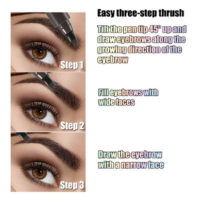 Waterproof Eyebrow Pen - Microblading Pencil with 4 Split Heads, Natural-Looking Brows Makeup, Available in 5 Colors
