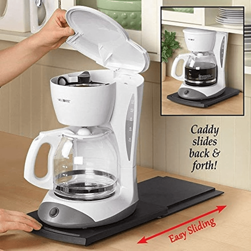 Sliding Coffee Machine Tray - 12" Rolling Tray for Coffee Pots, Blenders, and Toasters with Smooth Rolling Wheels