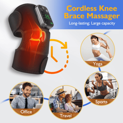 Cordless Knee & Shoulder Massager with Heat – Heated Vibration Brace for Knee, Elbow & Shoulder Pain Relief, 3 Adjustable Modes