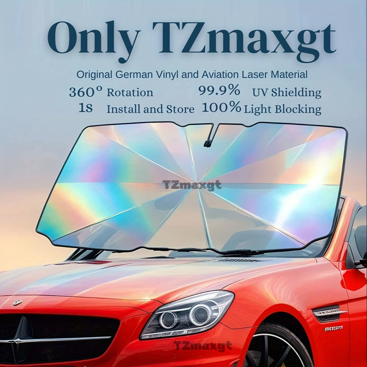 2024 Iridescent Car Windshield Sun Shade Umbrella – 360° Anti-Scratch Handle, Foldable UV Ray Blocking Cover, 10-Layer Fabric Front Windshield Cover (55x31.5 Inch)