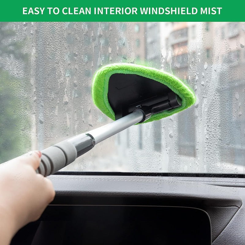 Microfiber Car Window Cleaning Tool – Extendable Handle, Washable & Reusable Cloth Pad, Interior & Exterior Glass Wiper Kit
