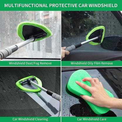 Microfiber Car Window Cleaning Tool – Extendable Handle, Washable & Reusable Cloth Pad, Interior & Exterior Glass Wiper Kit