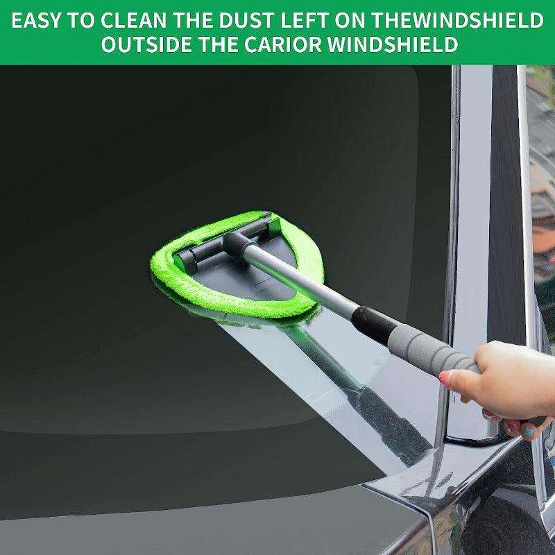 Microfiber Car Window Cleaning Tool – Extendable Handle, Washable & Reusable Cloth Pad, Interior & Exterior Glass Wiper Kit