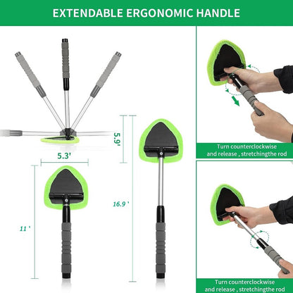 Microfiber Car Window Cleaning Tool – Extendable Handle, Washable & Reusable Cloth Pad, Interior & Exterior Glass Wiper Kit