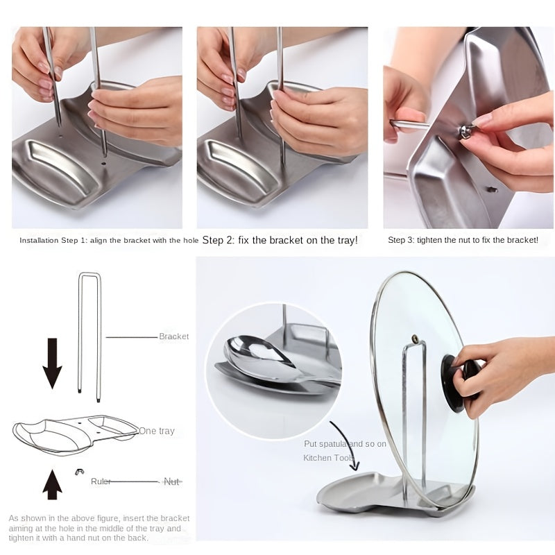 Stainless Steel Pot Cover Rack - Kitchen Storage Tray for Pots and Spoons, Stylish Tabletop Organizer