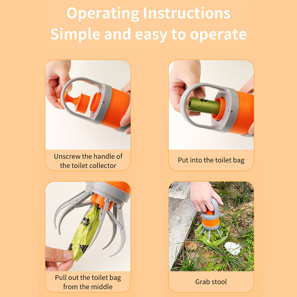 Portable Dog Pooper Scooper with 45 Waste Bags - Outdoor Dog Poop Picker and Excrement Shovel - Essential Pet Cleaning Supplies